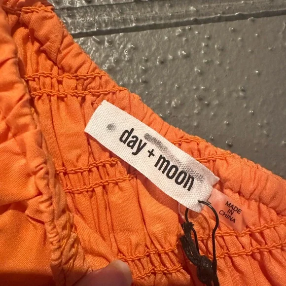 Day + Moon Meredith Smocked One Shoulder Orange Ruffle Dress - Picture 8 of 10